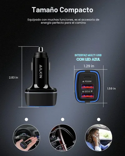 Vista 4 de Cargador de coche de 56W PD USB C, bloque de carga súper rápido de 3