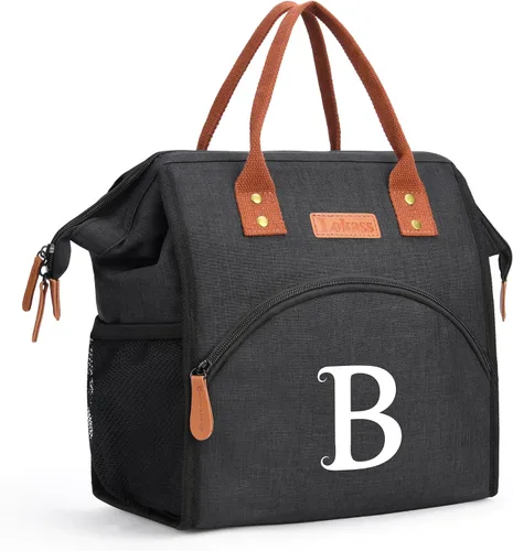 Vista 26 de Lonchera personalizada para mujer, inicial, bolsa de almuerzo aislada reutilizable, lonchera térmica de apertura amplia para adultos, bolsa