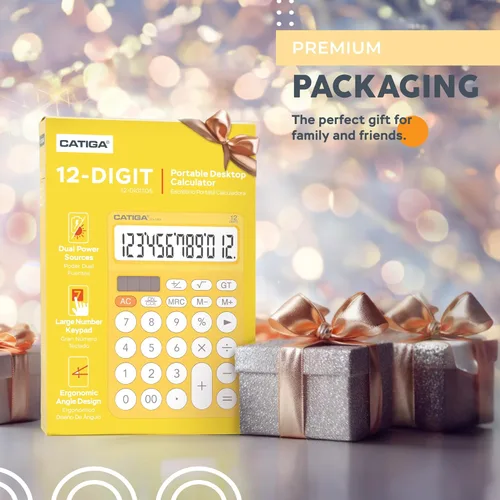 Vista 2 de CATIGA Calculadora de escritorio de 12 dígitos, calculadora básica de escritorio con pantalla LCD grande, botones grandes, 4 funciones, energía dual
