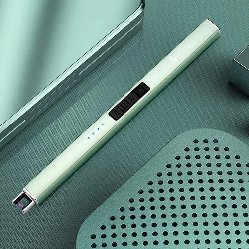 Vista 2 de SUPRUS Encendedor eléctrico de arco, a prueba de viento, sin llama, recargable por USB con bloqueo de seguridad para velas, barbacoa, camping (verde)