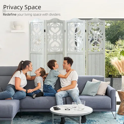 Vista 3 de Panel divisor de habitación de 4 paneles, pared divisora de habitación de 5.6 pies de alto y pantalla de privacidad plegable, panel divisor de pared