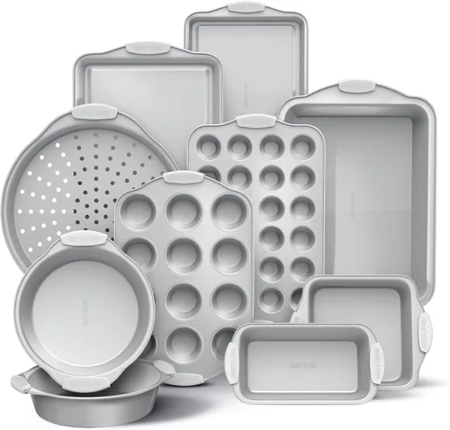 Vista 14 de Country Kitchen Juego de utensilios para hornear apilables antiadherentes, resistentes, duraderos, de fácil liberación, negro, 4 piezas