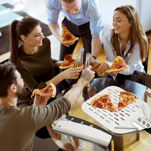 Vista 8 de Kit de accesorios para horno de pizza de 4 piezas, incluye cáscara de pizza perforada de 12 pulgadas, cáscara redonda de torneado de pizza de 9