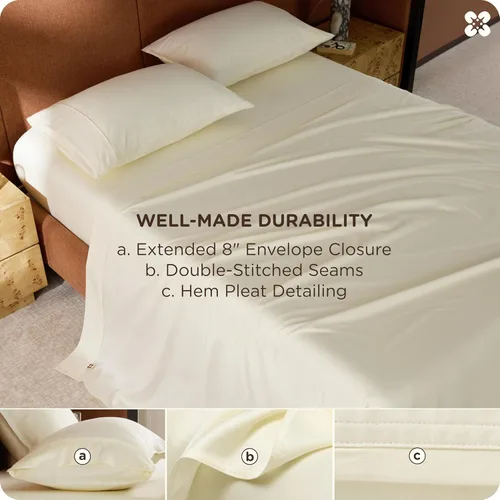 Vista 7 de Bedsure Sábanas 100% GIZA de algodón egipcio, juego de ropa de cama tamaño Queen certificado CEA, tejido satinado, fresco y suave como la seda