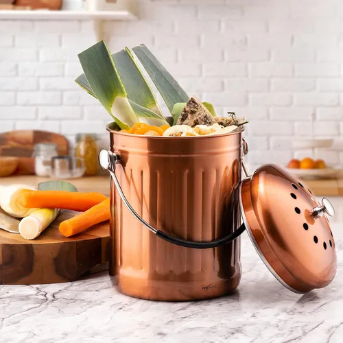Vista 3 de RED FACTOR Contenedor de Compost Premium para Encimera de Cocina - Cubo de Residuos de Alimentos de Acero Inoxidable con Tecnología Innovadora