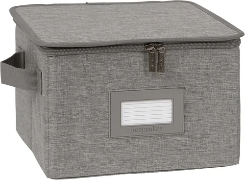 Vista 51 de Covermates Keepsakes - Caja de almacenamiento de platos, apilable, asas reforzadas, almacenamiento de porcelana, beige jaspeado