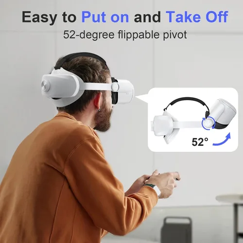 Vista 4 de Head Strap with Battery for Oculus Quest 2, 12000mAh Battery Pack for Extended 8-10 Hrs of Playtime, Fast Charging VR Power, Adjustable Elite Strap