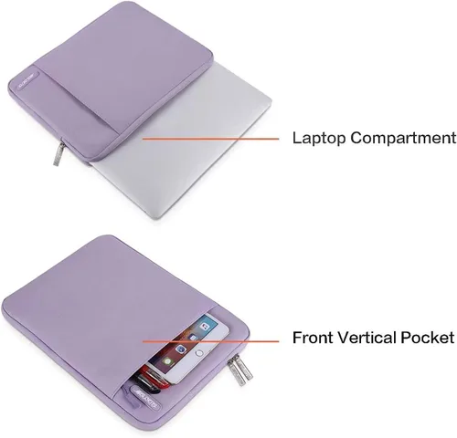 Vista 238 de MOSISO Funda vertical de poliéster con bolsillo para laptop de 13 pulgadas, para computadora MacBook Air M4, M3, M2 y M1 de 2025 a 2018 y Pro M2