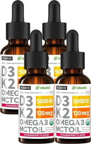 Vista 20 de Paquete de 2 gotas orgánicas de vitamina D3 K2 con aceite MCT Omega 3, 5000 UI, líquido de vitamina D de máxima fuerza, sin rellenos, líquido sin
