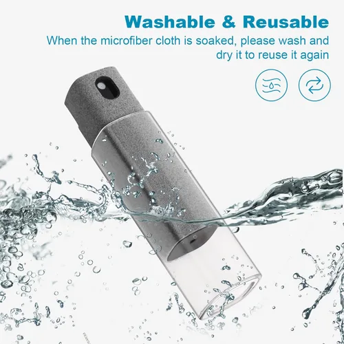 Vista 6 de Paquete de 4 limpiadores de pantalla 3 en 1, limpiador de niebla para pantalla táctil y paño de microfibra, solución de limpieza integrada, botella
