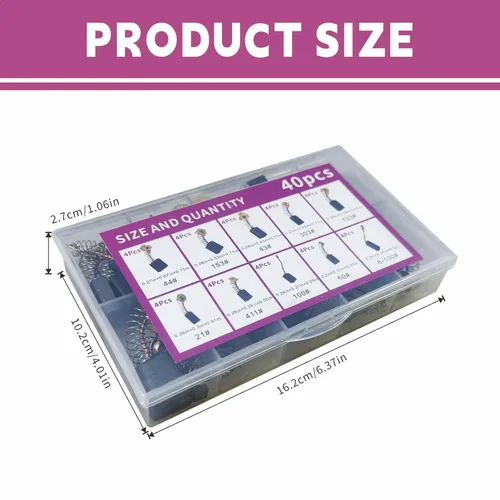 Vista 6 de Cepillos de Carbono para Motor Eléctrico 40Pcs 10 Modelos Diferentes de Cepillos de Carbono Adecuados para el Mantenimiento de Motores con Cepillos