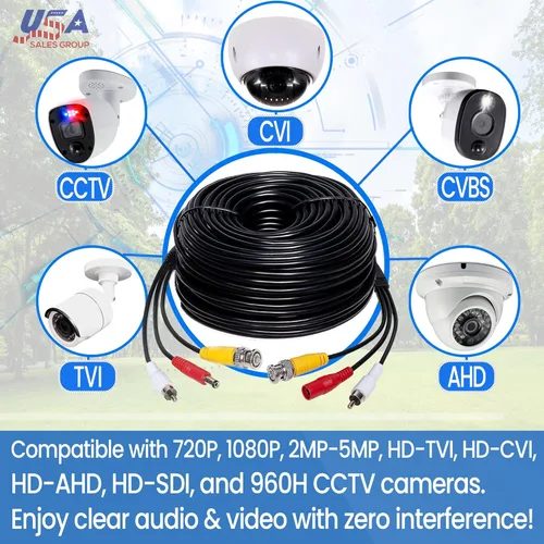 Vista 4 de Cable de cámara de seguridad BNC 3 en 1 de 100 pies – Cable de alimentación de audio y video de cobre puro para CCTV, DVR, sistemas de vigilancia