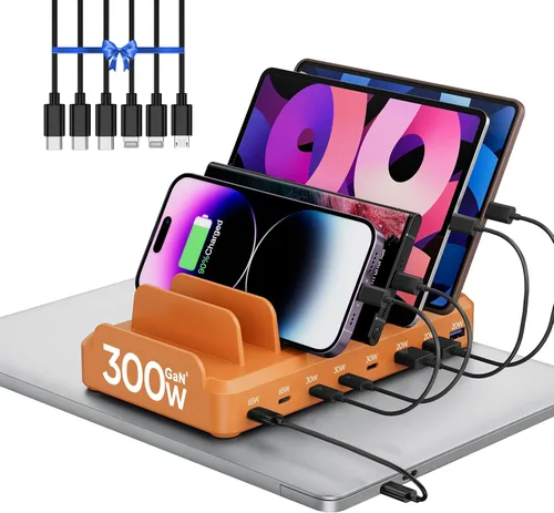 Vista 7 de Estación de carga de 300 W para múltiples dispositivos, estación de carga rápida USB C de 8 puertos para MacBook iPhone 17/16/15/14/13/12 Samsung