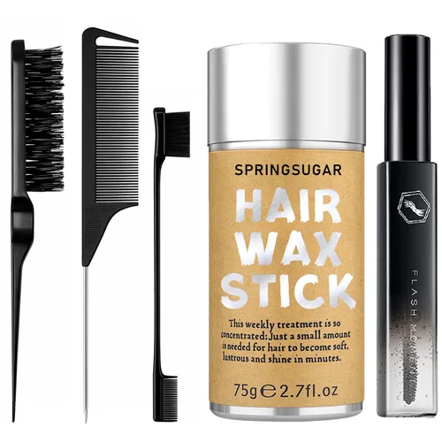 Vista 7 de Juego de 7 piezas de cera para el cabello y control de bordes para mujer, productos de peinado Flyaway que incluyen barra de cera, barra de acabado