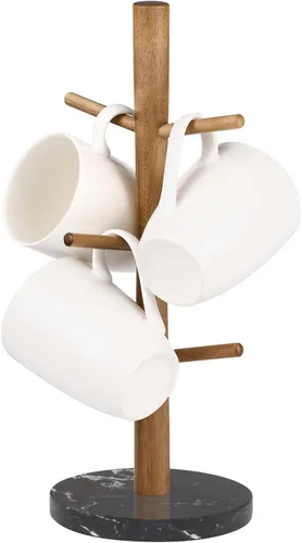 Vista 12 de Buruis Soporte para tazas de madera, base de mármol, soporte para tazas, soporte para cocina, café, encimera, soporte para té, secadora de taza