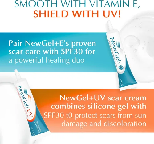 Vista 6 de NewGel+E Gel avanzado de silicona para tratamiento de cicatrices para cicatrices viejas y nuevas con vitamina E, para cirugía, lesiones, queloides