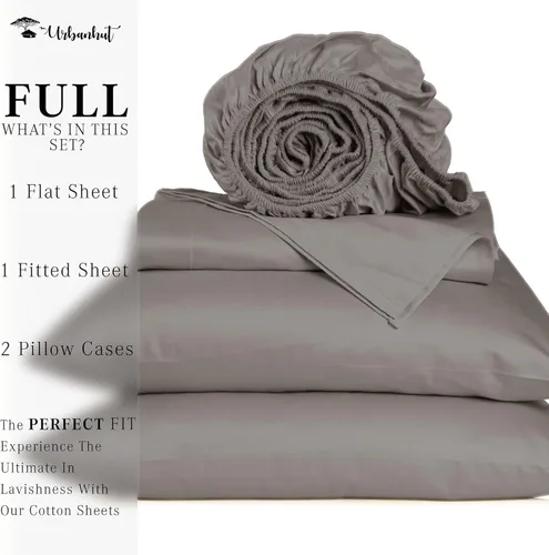 Vista 295 de URBANHUT Juego de sábanas de algodón egipcio de 1000 hilos tamaño completo, 4 piezas, suaves y transpirables, sábanas de hotel de lujo que se