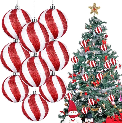 Vista 10 de Liliful 12 Piezas Bolas de Navidad de 3.15 Pulgadas Adornos con Purpurina Decoraciones de Árbol de Navidad Plástico Pintado Esferas Navideñas
