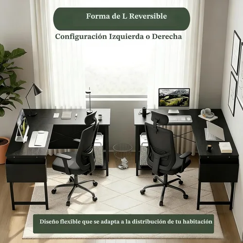 Vista 7 de Escritorio en forma de L, 50 pulgadas Mesa de esquina reversible para computadora, mesa de juegos con soporte para CPU y bolsa de almacenamiento