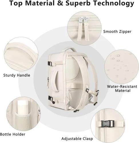 Vista 63 de Mochila de Viaje Snoffic para Mujer, Negro, 17 pulg.