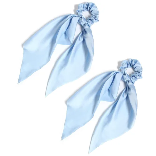 Vista 13 de Coleteros para el cabello para mujer, bufanda LFOUVRE Scrunchies, 2 piezas de bufandas anudadas para niñas, bufanda de satén sedoso, banda elástica