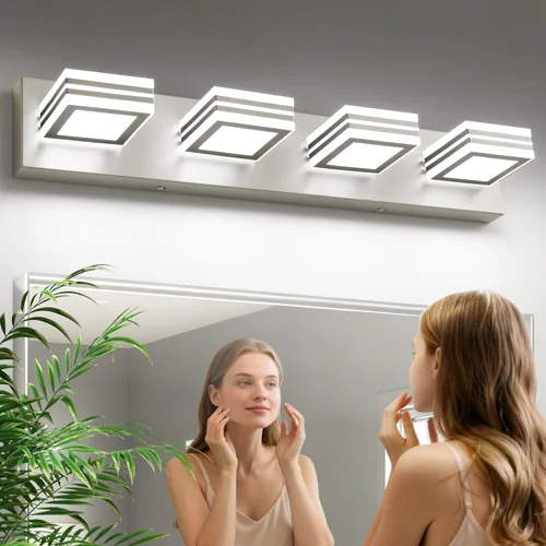 Vista 17 de SOLFART Accesorios de iluminación LED para tocador de baño: 3 lámparas de pared de baño de acrílico moderno negro mate sobre espejo 5CCT