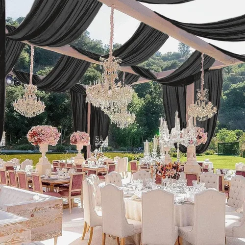 Vista 11 de MODFUNS Cortinas de boda para decoración de techo, cortinas de arco de boda azul bebé, 5 x 20 pies, 2 paneles de gasa transparente, cortina de tul