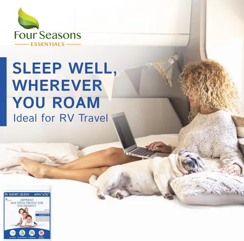 Vista 7 de Protector de colchón corto para caravanas tamaño Queen (60 pulgadas de ancho x 75 litros) impermeable con cremallera, funda de cama hipoalergénica