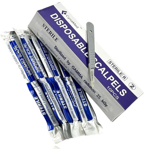 Vista 16 de Bisturíes desechables estériles (paquete de 10) - Cuchillas de acero de alto carbono tamaño #10 con mango de plástico para dermaplaning