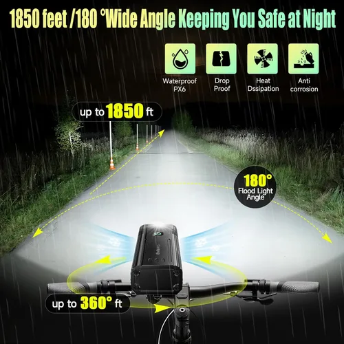 Vista 3 de Luces de bicicleta de 5800 lúmenes, súper brillante, 6 LED, recargable, luz trasera, 10 modos, soporte giratorio de 360°, luz impermeable