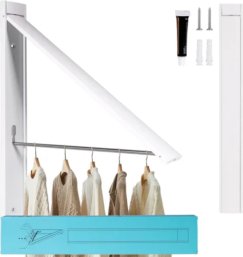 Vista 9 de Ithywat Estante de secado de ropa retráctil, ahorro de espacio, colgador plegable montado en la pared para lavandería, organización