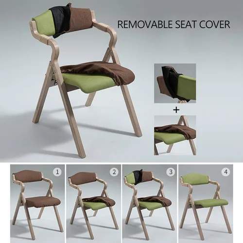Vista 6 de 2-Pack Folding Chairs with Cushion, Farmhouse Folding Dining Chairs, Linen Padded Foldable Chairs for Dining Room, Parties, Office(Beige)
