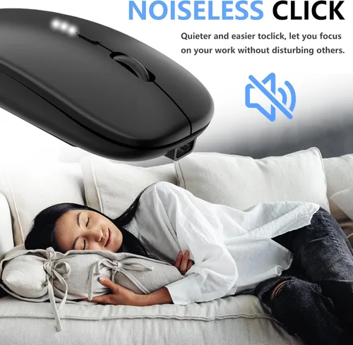 Vista 5 de QIJIAYI Ratón silencioso inalámbrico recargable delgado - Tecnología inalámbrica y Bluetooth de 2.4 G - Modos de conexión flexibles a través