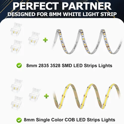 Vista 6 de LightingWill Conectores LED de 2 pines de 0.315 in, 10 unidades, conector de tira a cable, transparente, sin soldadura, conector de luz de cinta