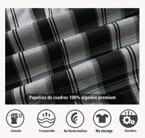 Vista 5 de Camisa casual para hombre estilo western con botones, de manga corta, dos bolsillos BLKWHT.
