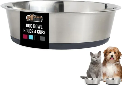 Vista 101 de GORILLA GRIP Juego de 2 cuencos para perros, con capacidad para 8 tazas (64 onzas líquidas), cuenco de metal resistente para alimentos y agua