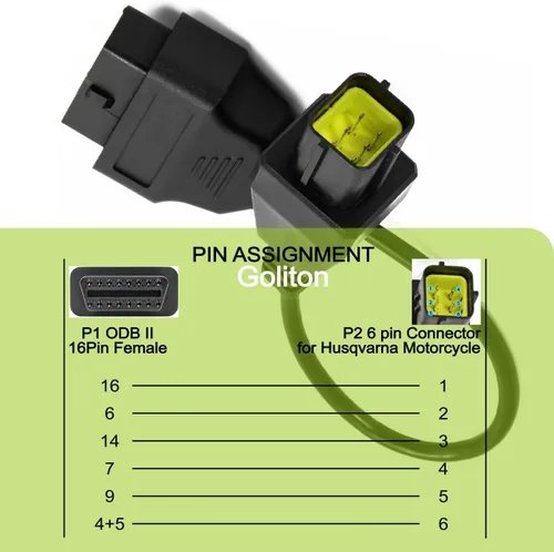 Vista 4 de Adaptador de Cable de Diagnóstico de 16 Pines a 6 Pines OBD2 OBDII para Motocicleta Compatible con Husqvarna