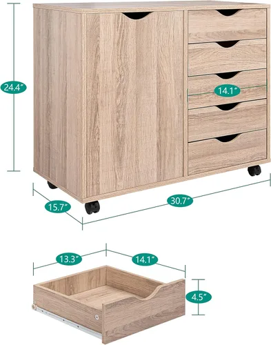 Vista 62 de Naomi Home Cómoda de 5 cajones para dormitorio, alta y elegante, con ruedas y estantes de almacenamiento, pequeña para guardarropa, para maquillaje