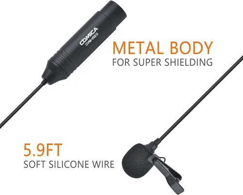 Vista 2 de comica XLR - Micrófono de condensador Lavalier, CVM-V02O, micrófono de solapa omnidireccional, kit de entrevista de micrófono con clip