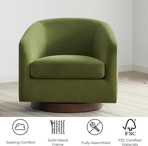 Vista 77 de CHITA - Silla giratoria decorativa, tapizada en terciopelo con certificación FSC, estilo barril, para sala de estar, completamente ensamblada