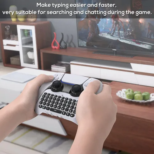 Vista 7 de Teclado de control inalámbrico para PS5, Bluetooth 3.0 Mini Gamepad portátil Chatpad con altavoz integrado y conector de audio de 0.138in