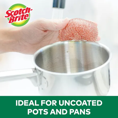 Vista 3 de Scotch-Brite Almohadillas de limpieza con revestimiento de cobre, 3 almohadillas para fregar (paquete de 2)