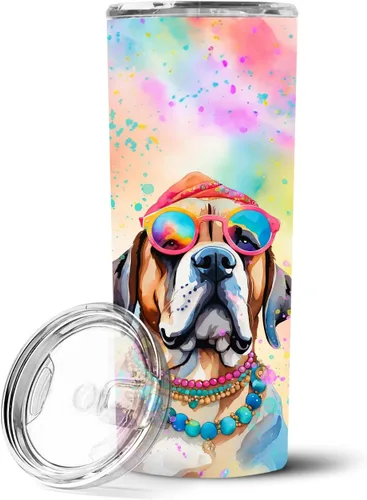 Vista 133 de Caroline's Treasures Siberian Husky Hippie Dawg - Vaso delgado de acero inoxidable al vacío de doble pared reutilizable, vaso aislado para café