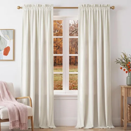 Vista 21 de NICETOWN - Cortinas de terciopelo bordadas con bolsillo para barra, 2 1 - Bordado - Marrón