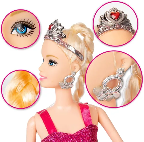 Vista 8 de Muñeca Princesa con Set de Juego de Sirenita y Delfín Rosa, Muñecas de Cabello Rubio con Accesorios, Regalo para Niñas de 3 a 7 Años