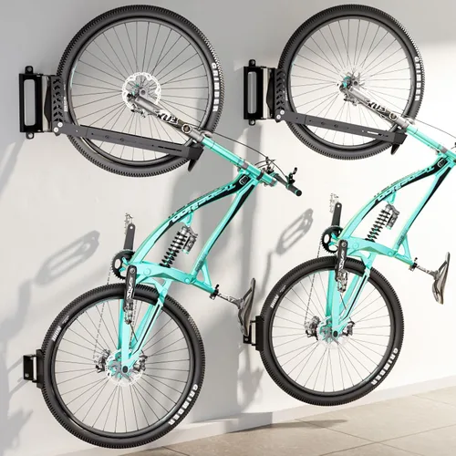 Vista 9 de 3 paquetes de estante giratorio para bicicletas de montaje en pared, colgadores para bicicletas para el garaje, soporte vertical para bicicletas que