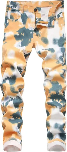 RIPIUM Pantalones de mezclilla elásticos ajustados para hombre con estampado de moda, pantalones casuales cómodos con cintura flexible