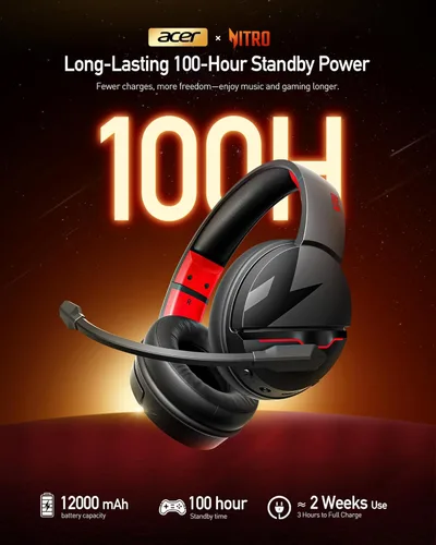 Vista 2 de Acer Auriculares Inalámbricos para Juegos, Auriculares PS5 con 2.4GHz para PS5, PS4, PC, Switch, Auriculares para Juegos Bluetooth 5.3 + 100Hrs