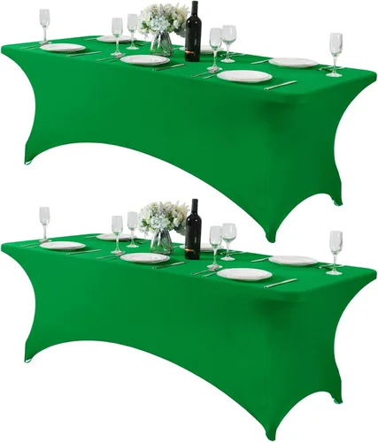 Vista 116 de Paquete de 2 manteles de elastano para mesa de 4, 6 o 9 pies, mantel elástico universal ajustable para fiestas, banquetes, bodas y eventos