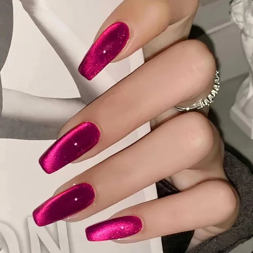 Vista 23 de MISUD Uñas Postizas - Uñas Largas Forma Ataúd con Pegamento en Negro Gótico, Diseño Acrílico Gótico de Rosa 24 piezas